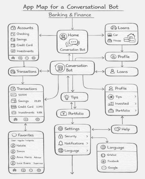 Conversational AI application map — information architecture for the bot